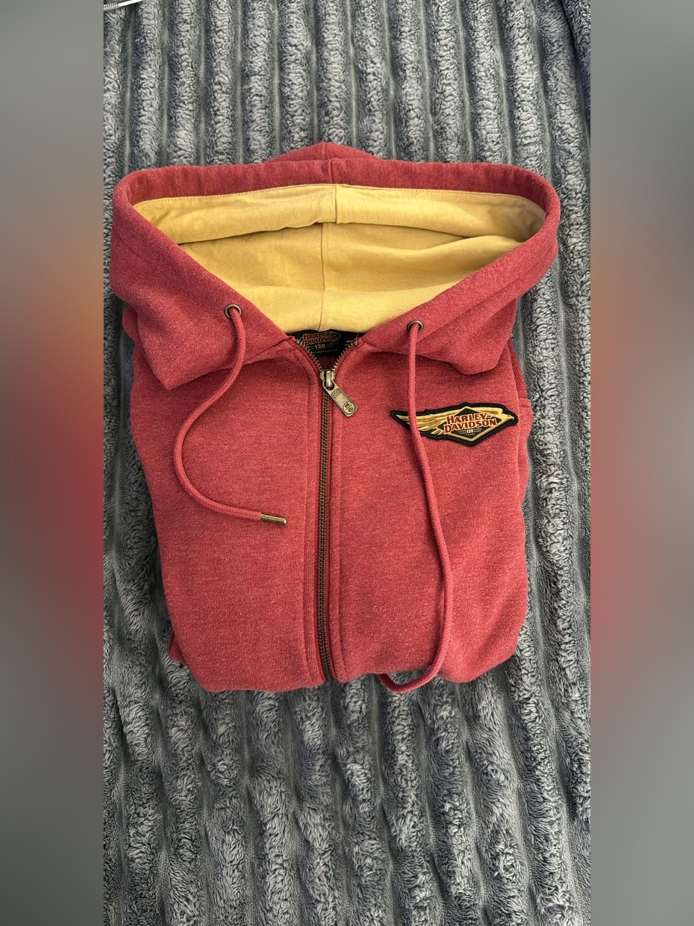 Harley-Davidson Red Zip Hoodie with Yellow Hood Lining